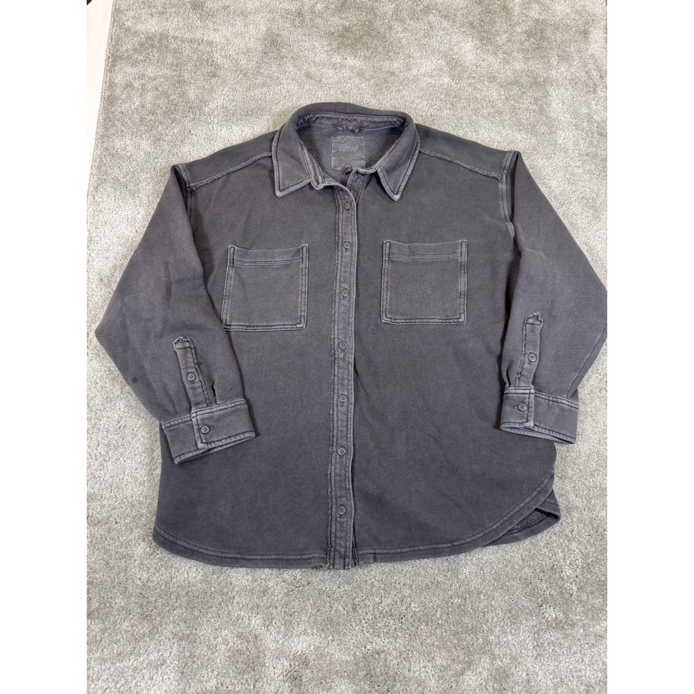 Aerie Womens Fleece Button Down Shacket Washed Grey Oversized Shirt Jacket Small